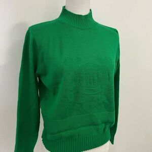 Crossed Double Anchors Embossed Emblem on Women’s Green Mock Turtleneck Sweater